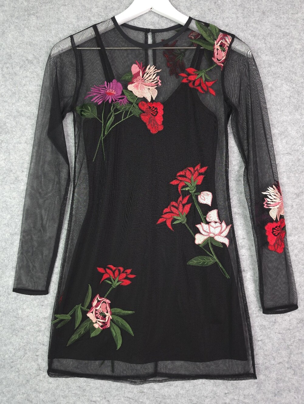 Lovers + Friends Short and Sweet Mesh Floral Embroidered Long Sleeve Dress - Picture 4 of 12